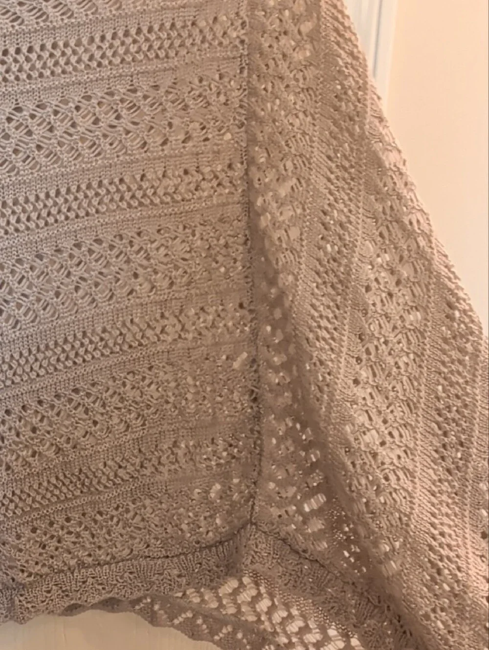 NY Collection Light Taupe Open-Knit Sweater Poncho | Women's L/XL